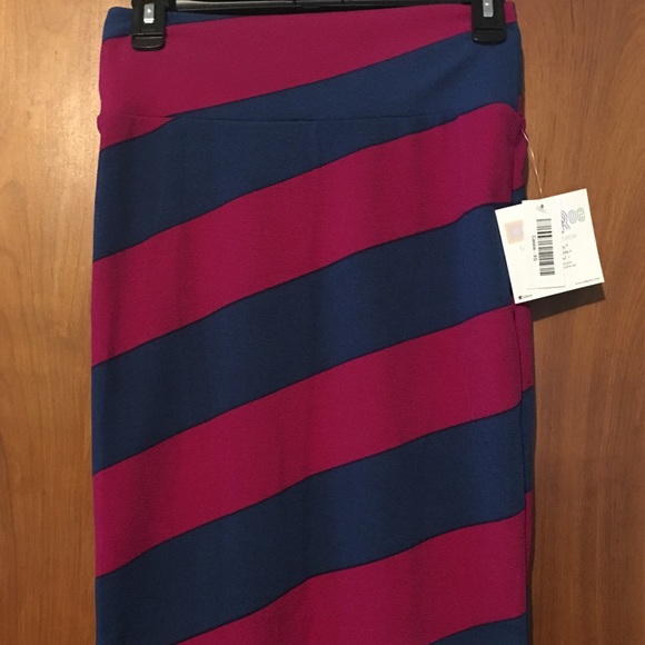 Lularoe Dark Pink Blue Stripe Cassie Skirt XS New - Picture 2 of 5